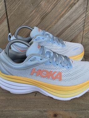 Hoka One One Bondi 8 Womens Athletic Running Shoes Size 7.5 B Summer Song Blue.